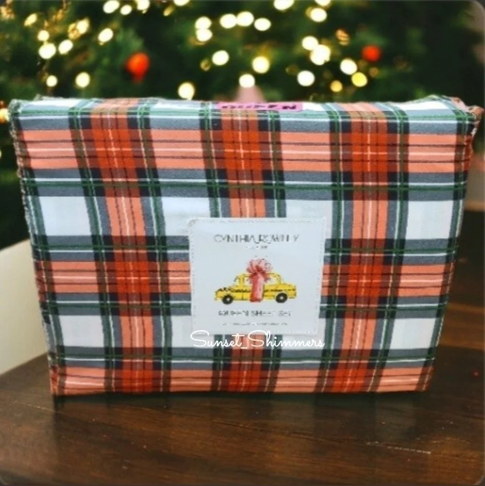 4pc Cynthia Rowley QUEEN TARTAN PLAID Christmas Holiday Red Green BED SHEET SET